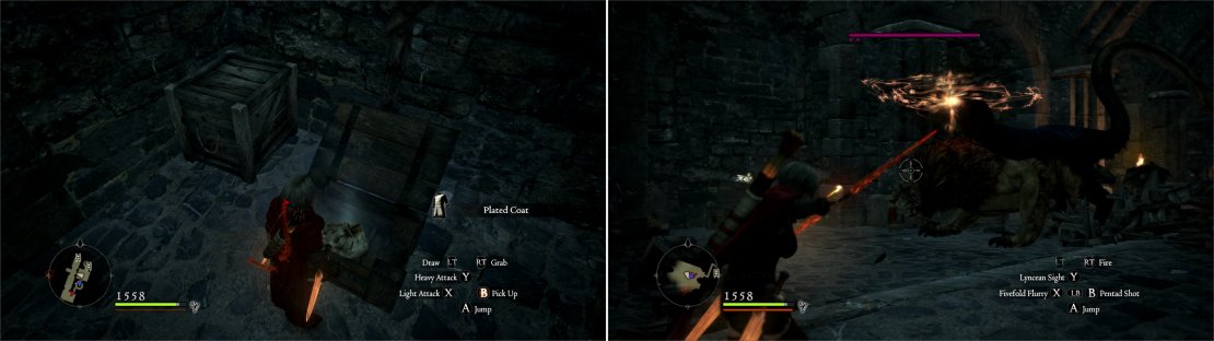 There&rsquo;s plenty of potent loot to be found in the Greatwall (left). Upstairs you&rsquo;ll find a Chimera Salvation somehow fit inside the citadel (right).