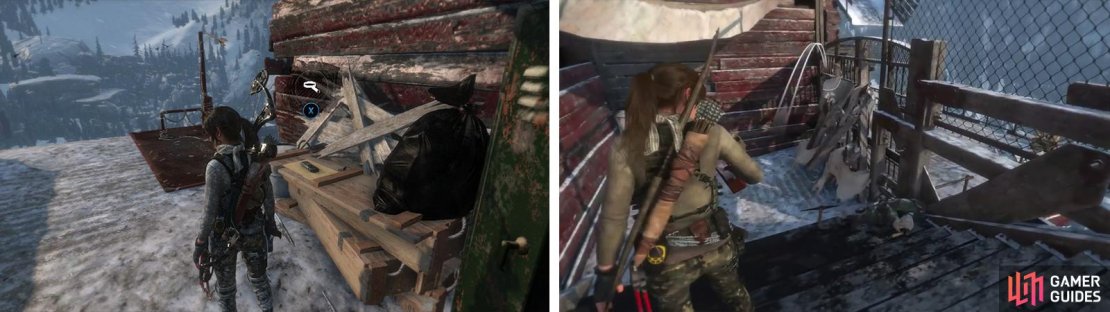 Upon reaching the top of the ladder, you&rsquo;ll find Document 24 (Left). To its right is a cloth barricade to destroy (right) behind is another Poster and Relic 18.