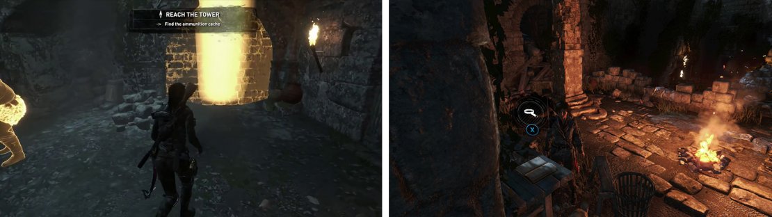 With Survival Instinct you&rsquo;ll be able to see objective markers (left). Base Camps (right) can be used to fast travel between locations.