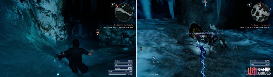 Icy chutes will provide dangerous paths deeper into the dungeon (left), at the bottom of which you&rsquo;ll encounter an Arachne (right), now a common foe.