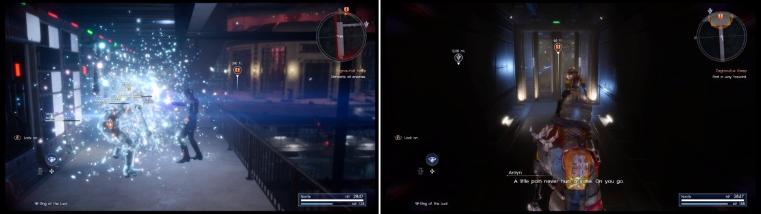 Use Holy to wipe out the masses of Axemen (left) then when you&rsquo;re trapped, kill the Shock Troopers (right) quickly.
