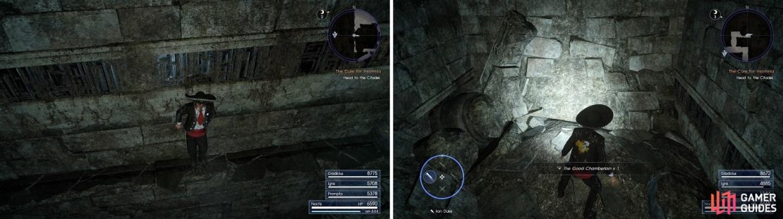 After sidling to get Thieves&rsquo; Way II (left), drop down to find a door that houses The Good Chamberlain accessory (right) for Ignis.
