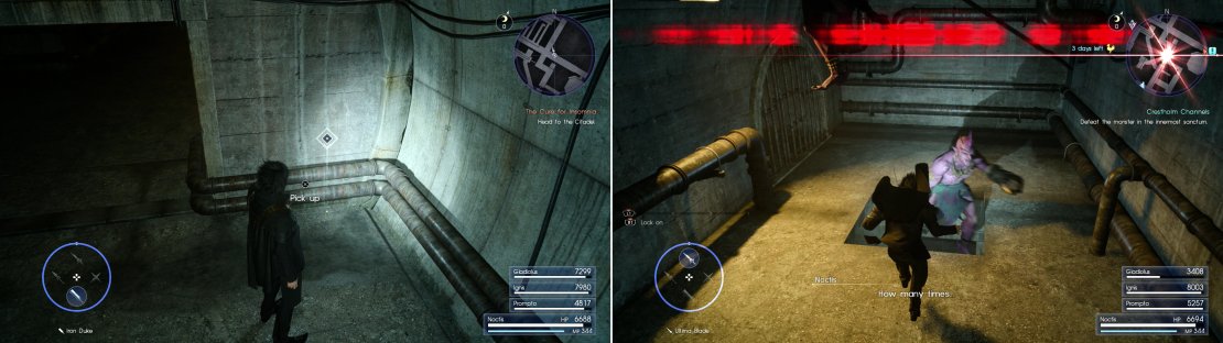 Be on the lookout for Sylvester&rsquo;s Map Piece D as you explore near the four-way fork (left). Bussemands will sometimes try and ambush you, calling your attention to new avenues of exploration (right).