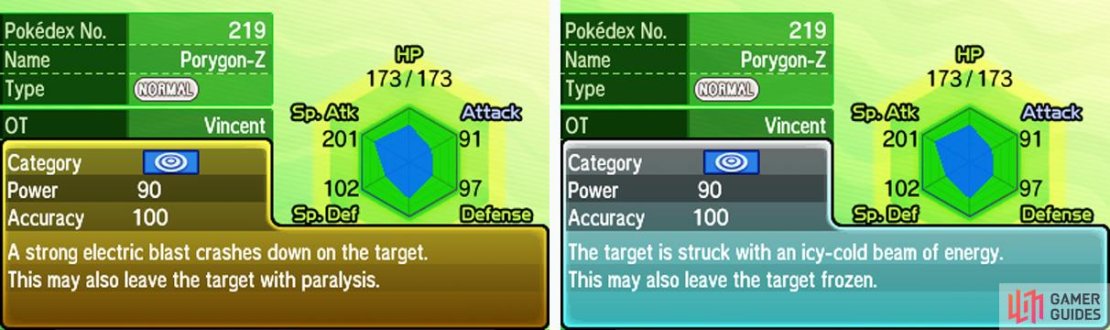 Thunderbolt and Ice Beam are two very commonly used moves.