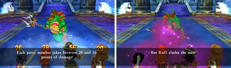 Cold breath is Gracos&rsquo; most dangerous move (left). He can envenomate a single character with his poison breath (right).