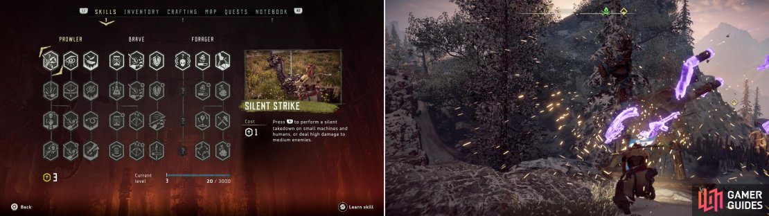 The Silent Strike is a great skill that&rsquo;ll serve you well for the entire game (left). Smash the Training Dummies near Rost&rsquo;s house (right).