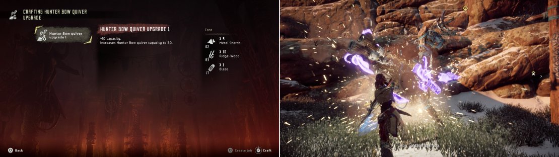 Be sure to upgrade various containers before you move on with the story (left). In Mother&rsquo;s Cradle you&rsquo;ll find more Training Dummeis to vanquish (right).