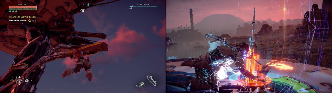 Climb the Tallneck&rsquo;s antenna and other hand holds (left) and override the massive machine&rsquo;s disc-head (right).