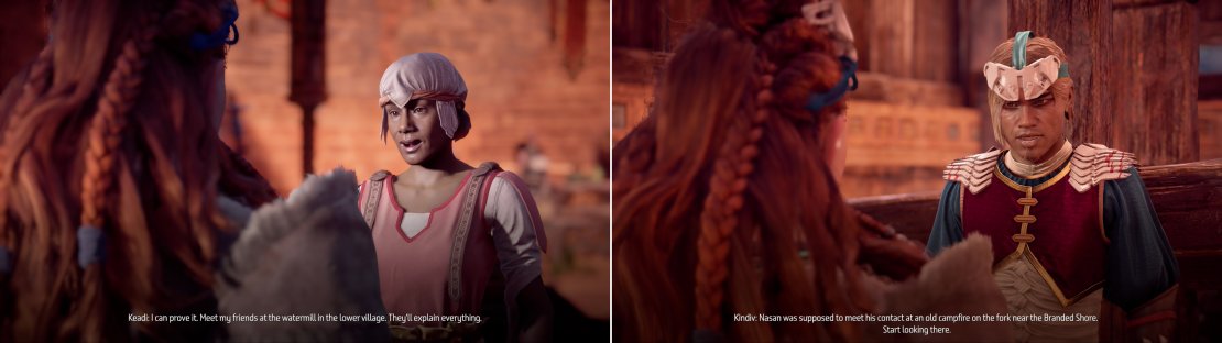 Eventually you&rsquo;ll squeeze the truth out of a merchant (left) which will lead you to the lair of the thieves, who have their own request to make of you (right).