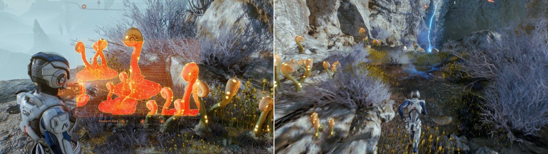 While it may not be a golden world anymore, there&rsquo;s still plenty of life to scan (left). Sprint to get through a field of lightning (right).