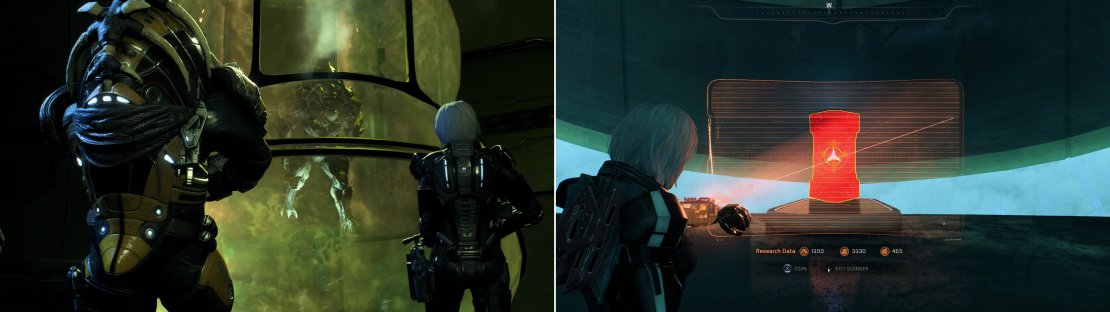 Near the Archon&rsquo;s chamber you&rsquo;ll find proof that the Kett have made dreadful progress towards exalting the Kett (left). There&rsquo;s plenty of ruined Remnant artifacts in the Archon&rsquo;s chamber, but you&rsquo;re looking for an intact artifact, which holds the information you need (right).