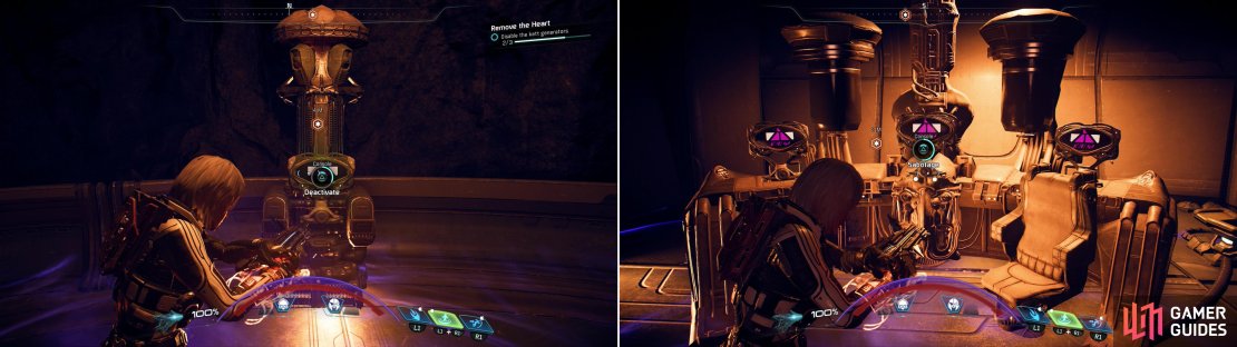 Survive waves of Kett to reach three Kett generators (left) after which you can disable the base&rsquo;s security and open the way to the core (right).