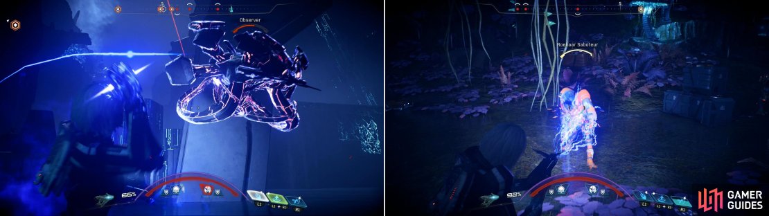 Remnant presence is, of course, rather heavy on Havarl (left), but instead of Kett you&rsquo;ll have to fight off a group of xenophobic Angara - the Roekaar (right).