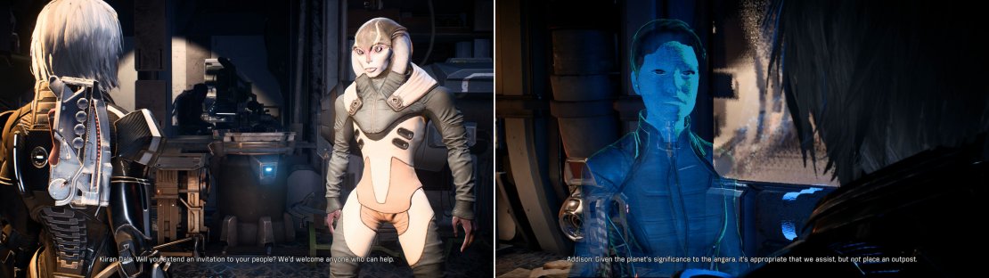 Back at the Pelaav Research Station you&rsquo;ll be formally invited to send a research team down to Havarl (left). Get in contact with Addison to confirm the deal and earn more rewards (right).