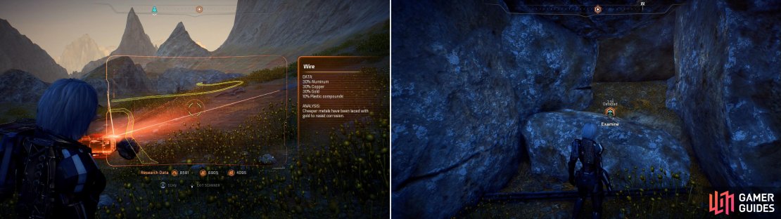 Follow a wire to a console (left) which opens a door, behind which you&rsquo;ll find a datapad on which you&rsquo;ll find the intel you need (right).