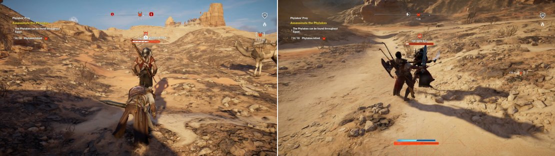 Sneak up on your prey - the massive damage to start out the fight will help (left). The Iron Bull&rsquo;s reach and attack speed makes him a dangerous foe in melee combat (right).