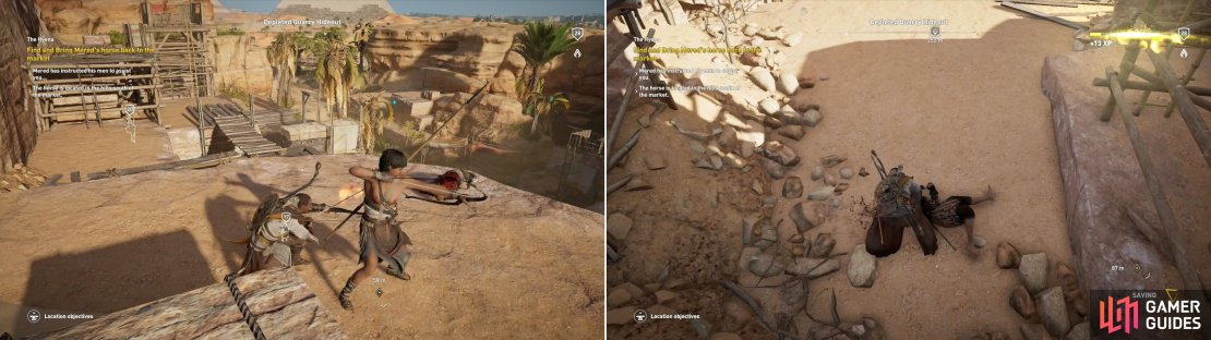 Mered&rsquo;s man will only serve to blow your cover (left), you&rsquo;ll be better off when he dies. After he&rsquo;s gone, you can go about the business of clearing the enemy camp more sneakily (right).