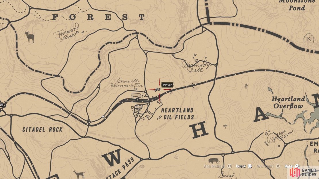 The location of the Quincy Harris card on the map