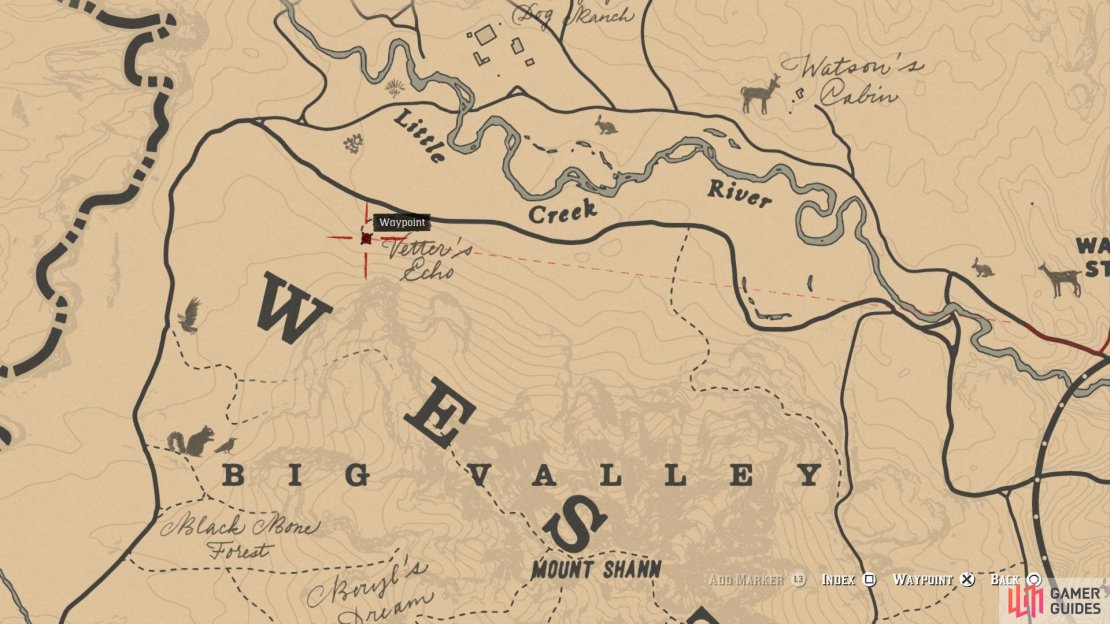 The location of the Black Widow card on the map