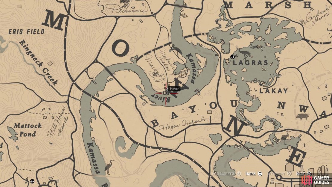The location of the Parrot card on the map