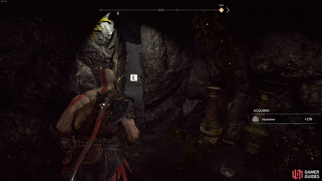 Go through the crack to reach Brok&rsquo;s shop.