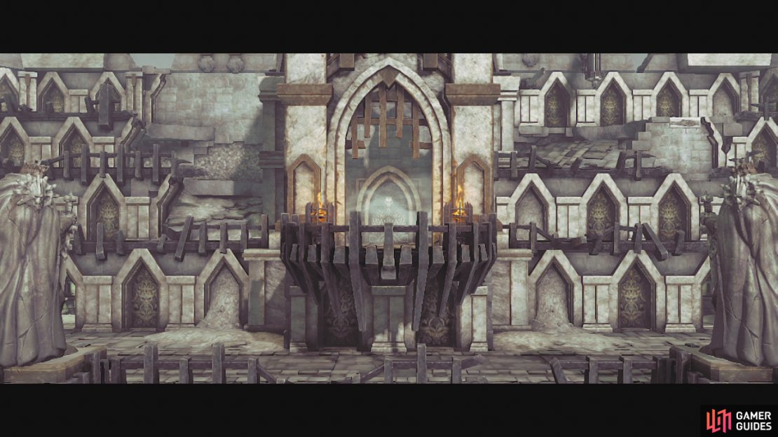 &hellip;Great, another dungeon where we have to find three things! Oh well, let&rsquo;s get started. Note the debris to the left, access is blocked so let&rsquo;s head right. Just to the right of the first door here you will see a handhold you can climb up to. On the upper terrace, immediately turn to the right and follow the railing until you find a wall leading up. Climb up and follow the platform back to the left until you stumble upon another scalable wall.  Climb to the top of this and use the death grip ring here to swing across the gap for a Relic of Renegoth. Drop down to the level with the unlocked door on it nearby and follow the platform all the way north until you reach a dead end. Climb up the hand hold here for a chest. Finally, with all of that looting out of the way, let&rsquo;s go back south and through that unlocked door!