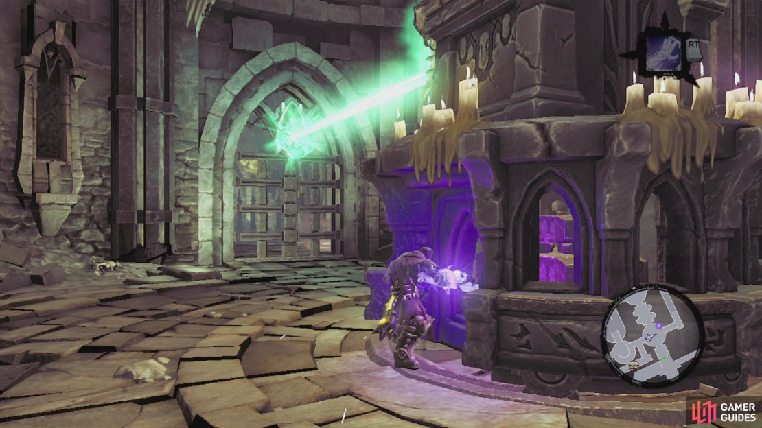 As you enter turn immediately right to find a chest. Continue to the small circular rooms at the end of the hallway. Just before you reach them, look in the alcove to the right for a Soul Arbiter&rsquo;s Scroll. Head into the small circular rooms and grab the lantern in here. fight off the skeletal warriors that attack. Once the door opens again, return to the nearest lantern statue room and enter the door to the right. Place the lantern on the pressure plate and then return to the first lantern statue room via the same way you came (wall running).  Use death grip to grab the lantern and return to the original lantern statue room. Drop the lantern and rotate the statue once to the left. Pick the lantern up again and carry it through the door and up the circular stairs. Interact with the statue at the top to give it the lantern. This will raise the bridge and give you access to another room at the far end of the area.