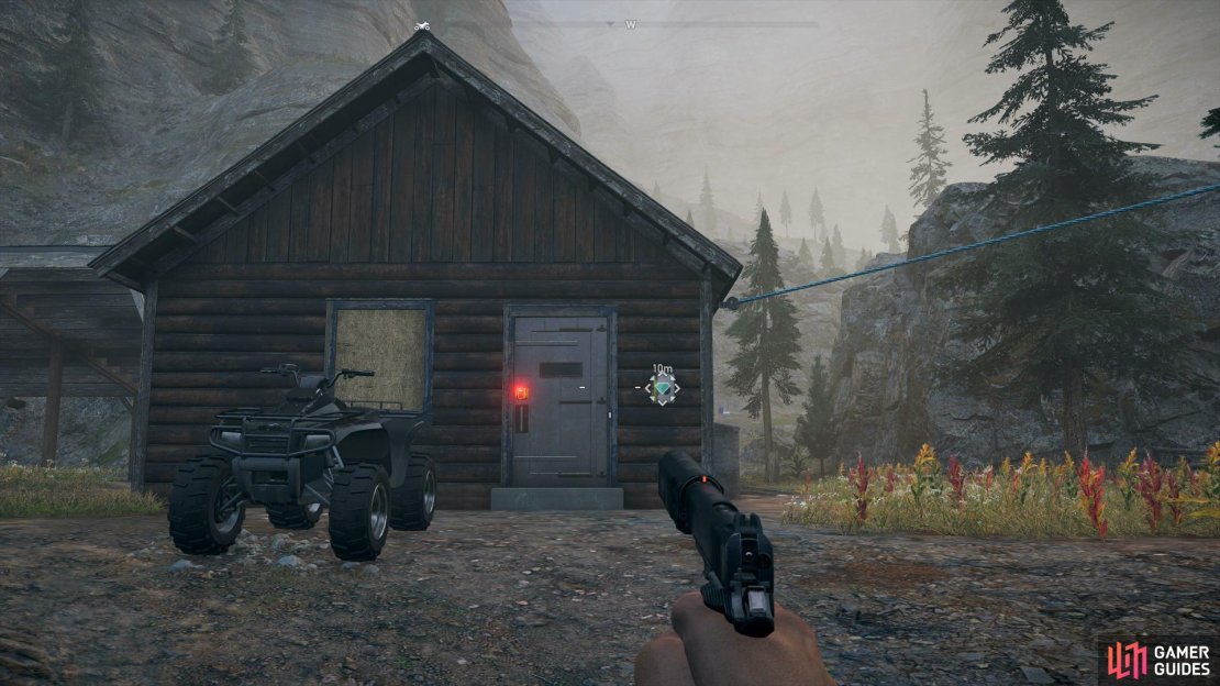 Head to the very top of the mountains to the west of Langford Lake to find the cabin