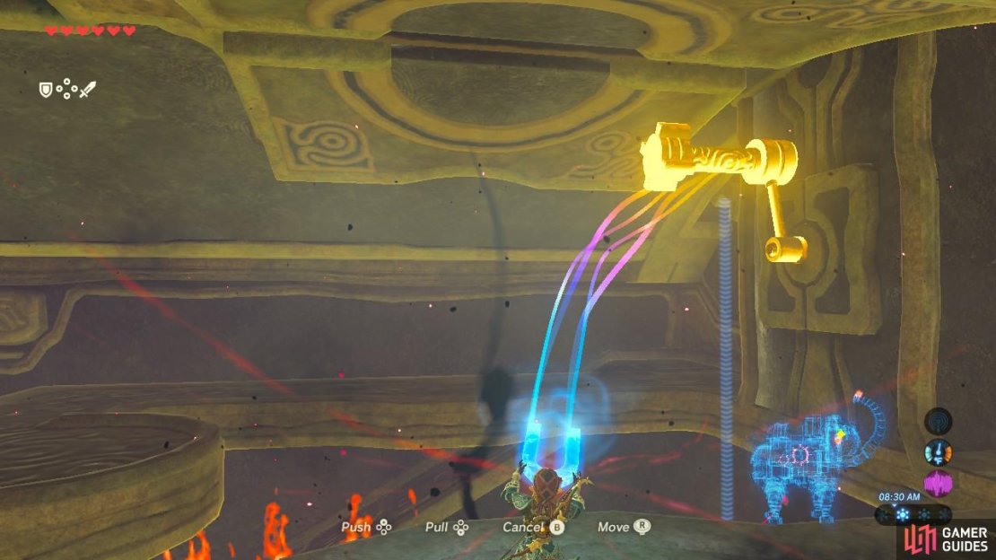 Use Magnesis to turn the lever. It will rotate 3 or 4 times and then stop