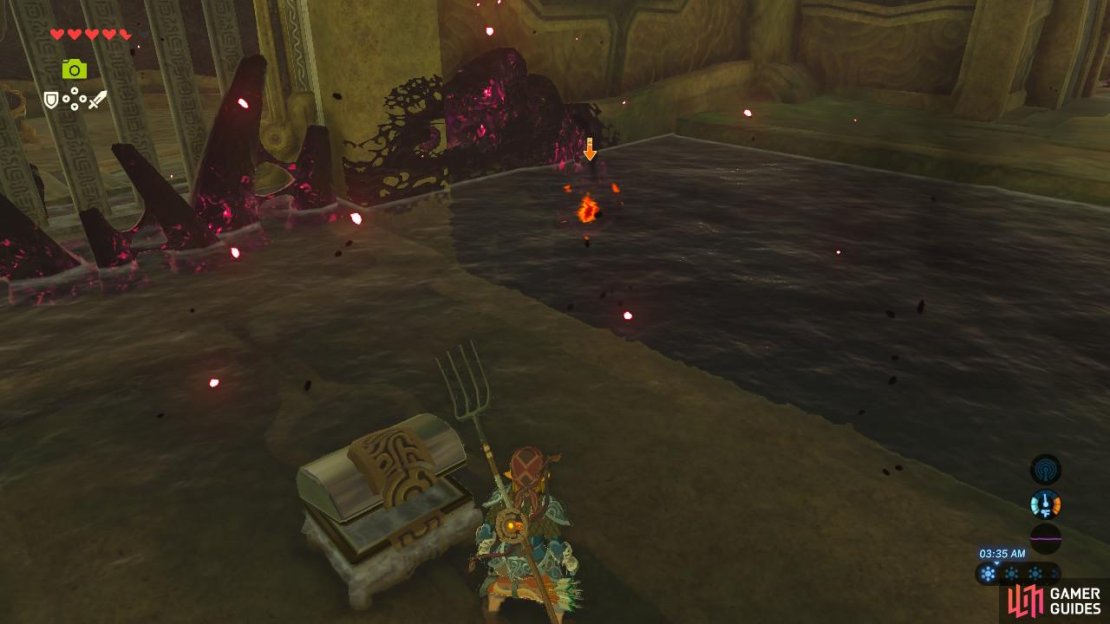 The eye is underwater but can still be destroyed with something as simple as a Bomb