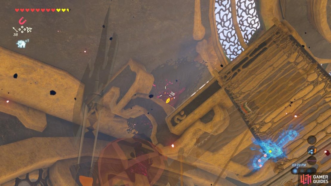 Shoot the eye so that you can get to the platform safely