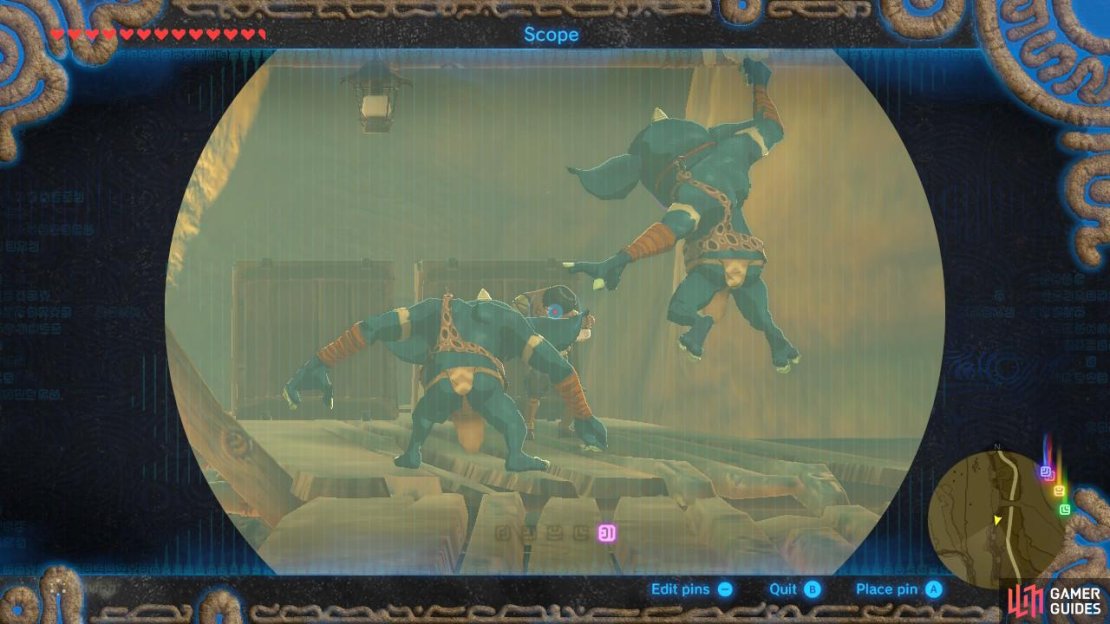 Palme is at a dead end being jumped on by Blue Bokoblins