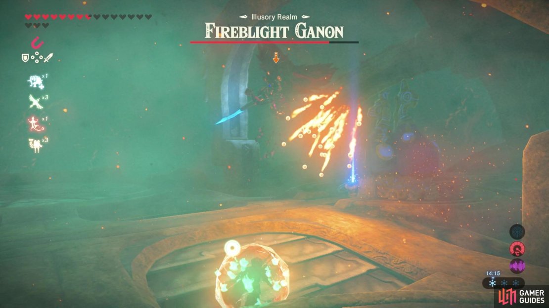 During the first phase, he&rsquo;ll throw handfuls of fire balls at you - they hurt!