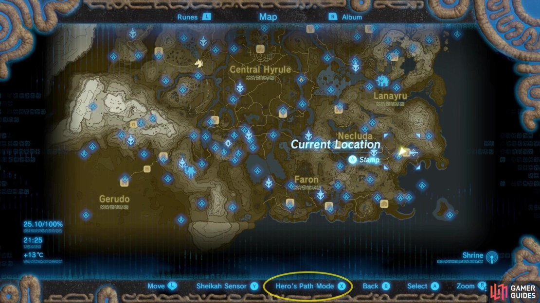 When you open your map, you&rsquo;ll find an option for the Hero&rsquo;s Path Mode.