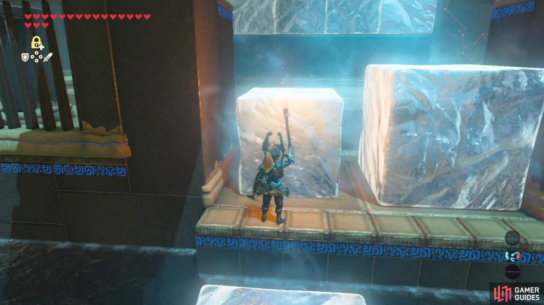 Use the torch to melt the ice cubes so you can get to the other side.
