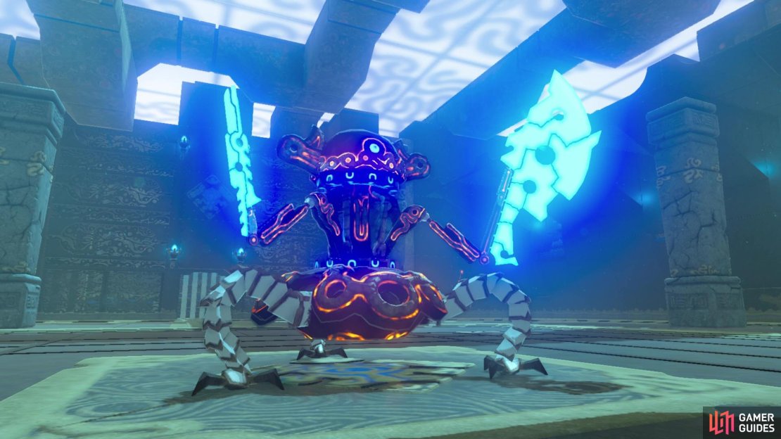 The Guardian Scout in Ke&rsquo;nai Shakah Shrine holds a battle axe and a sword.