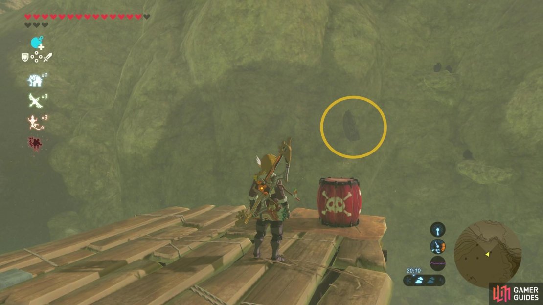 If you have bomb arrows you could explode the rocky entrance from atop the scouting tower.