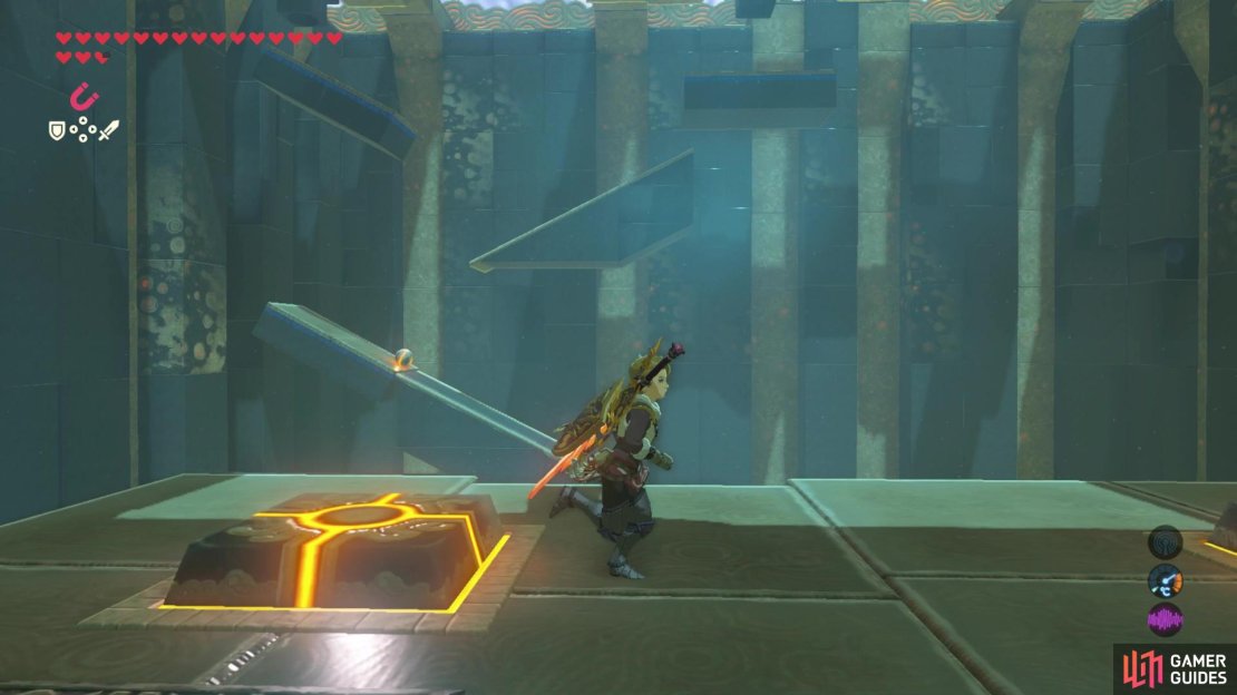 Use the two pressure plates to manipulate the platforms opposite.