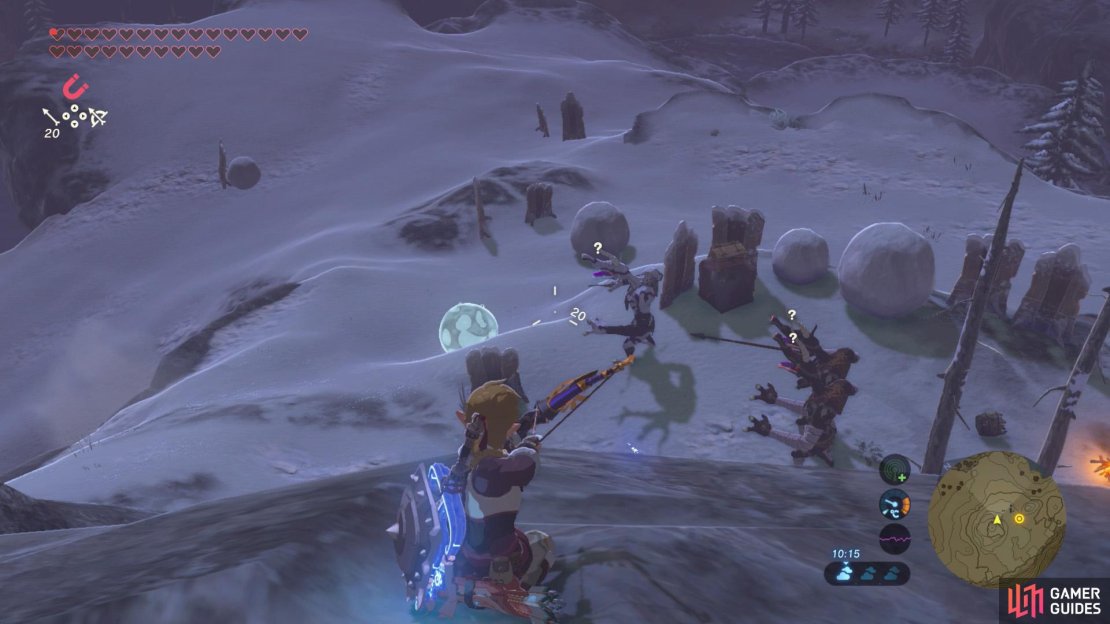 Shoot arrows to lure the Moblin trio towards the Ice Chuchu.