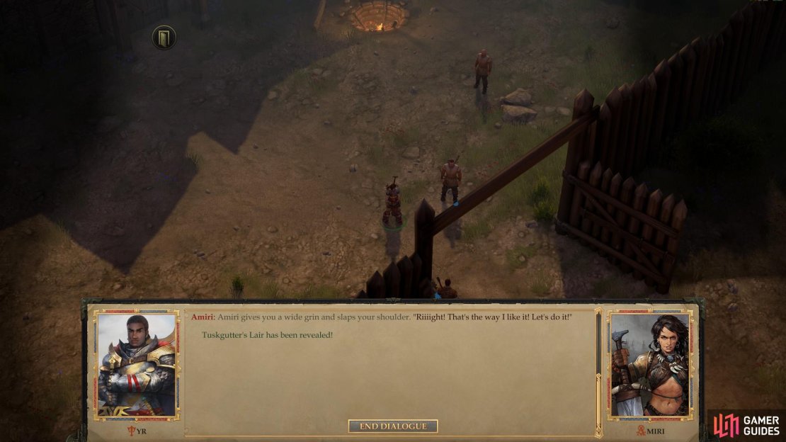 When you return to Oleg&rsquo;s Trading Post, Oleg will warn you of a mighty beast named Tuskgutter and Amiri wishes to hunt it herself