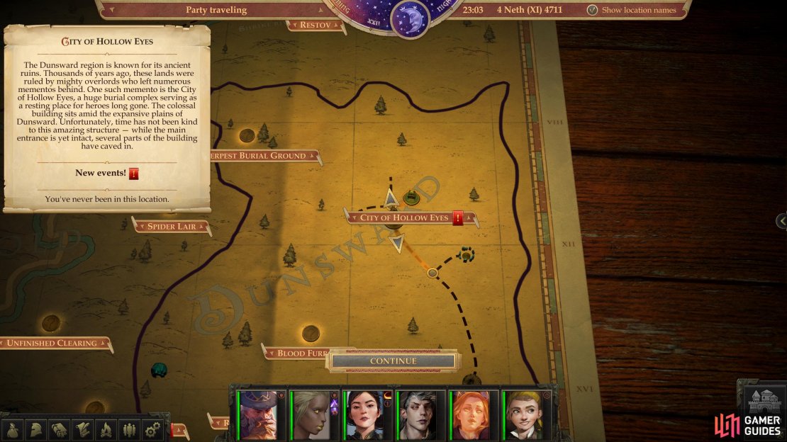 The location of &ldquo;The City of Hollow Eyes&rdquo; on the map.