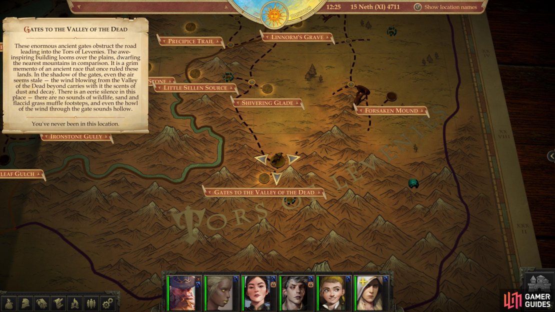 Locations of the &ldquo;Gates to the Valley of the Dead&rdquo; area on the map.