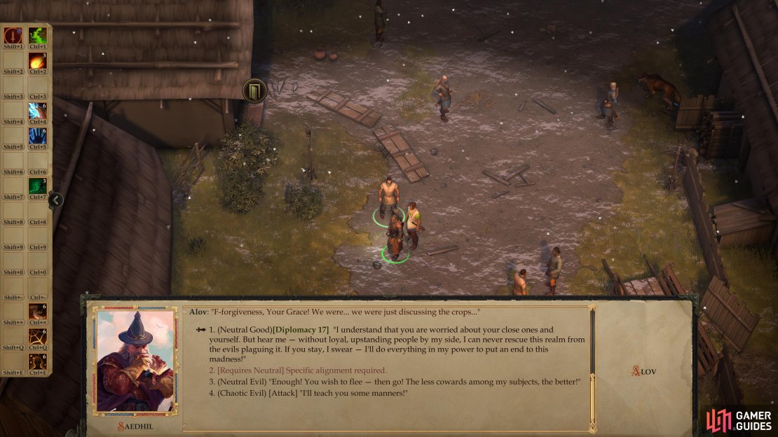 On the streets of your capital you&rsquo;ll encounter two men arguing whether to abandon your accursed barony or try to weather the storm.