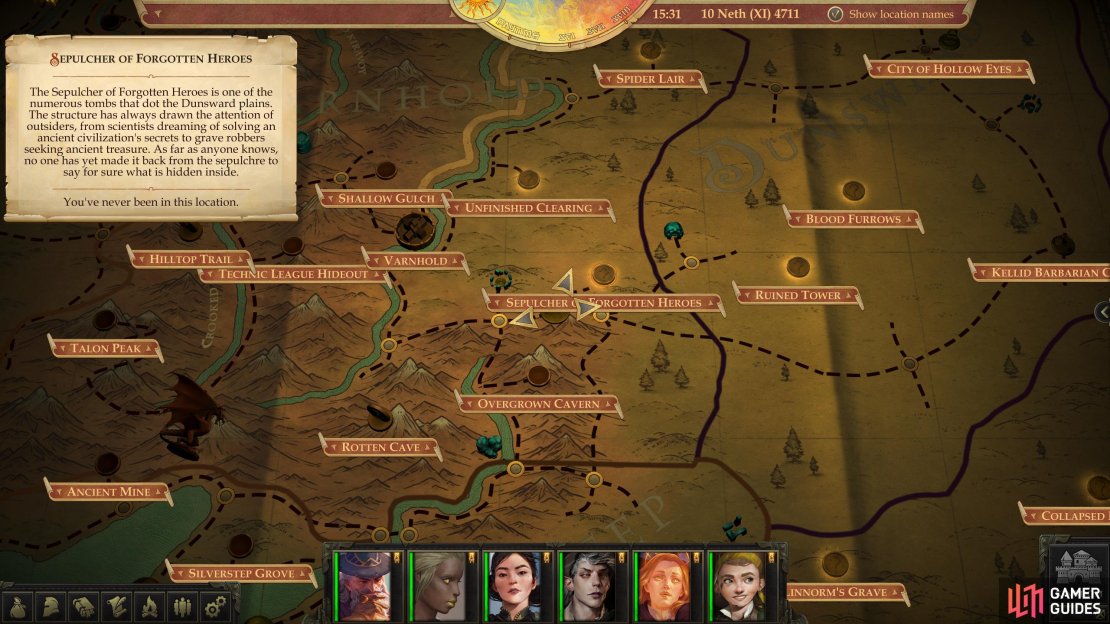 Location of the &ldquo;Sepulcher of Forgotten Heroes&rdquo; on the map.