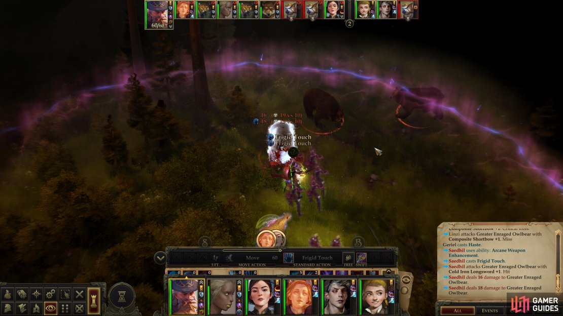 After buffing, send your tank ahead to lure the owlbears.