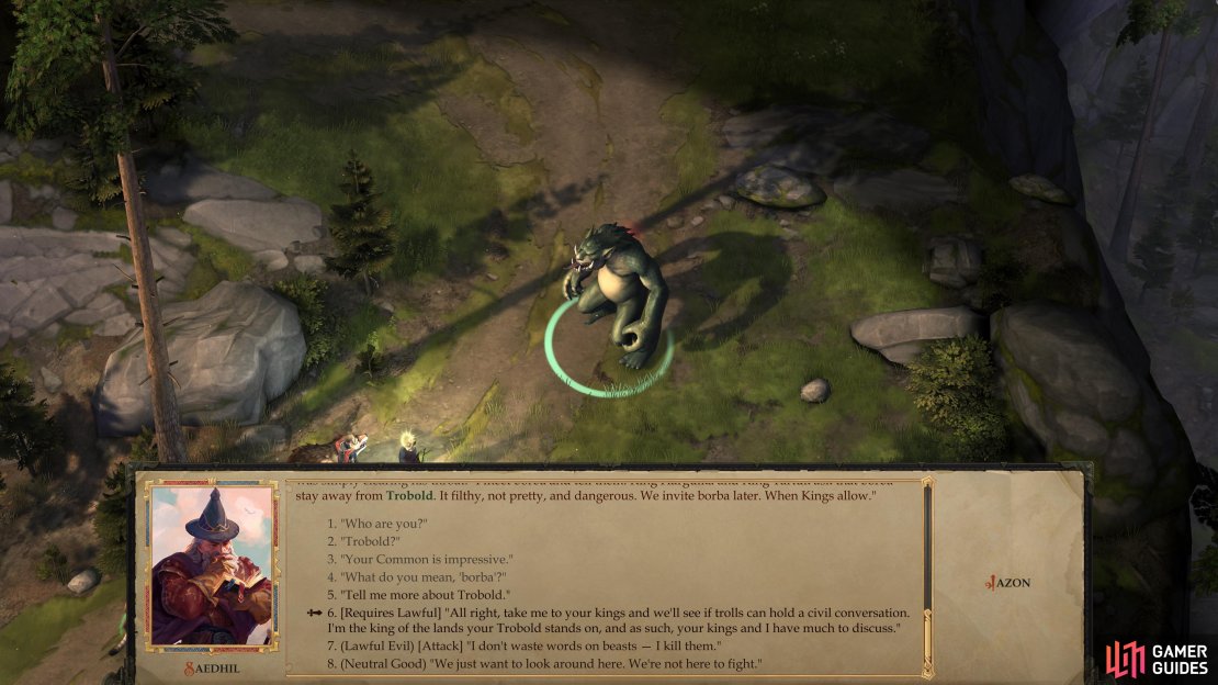 To avoid a fight with Jazon, you must convince him to escort you to his king,