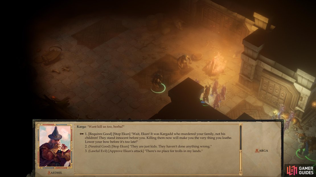 While searching for Kargadd, you’ll first stumble across his children - creating a moral dilemma for Ekundayo.