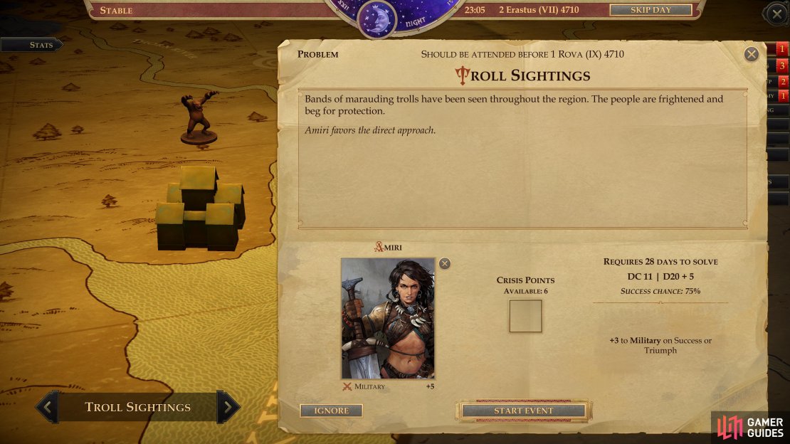 Have your General deal with the &ldquo;Troll Sightings&rdquo; event when it pops up.
