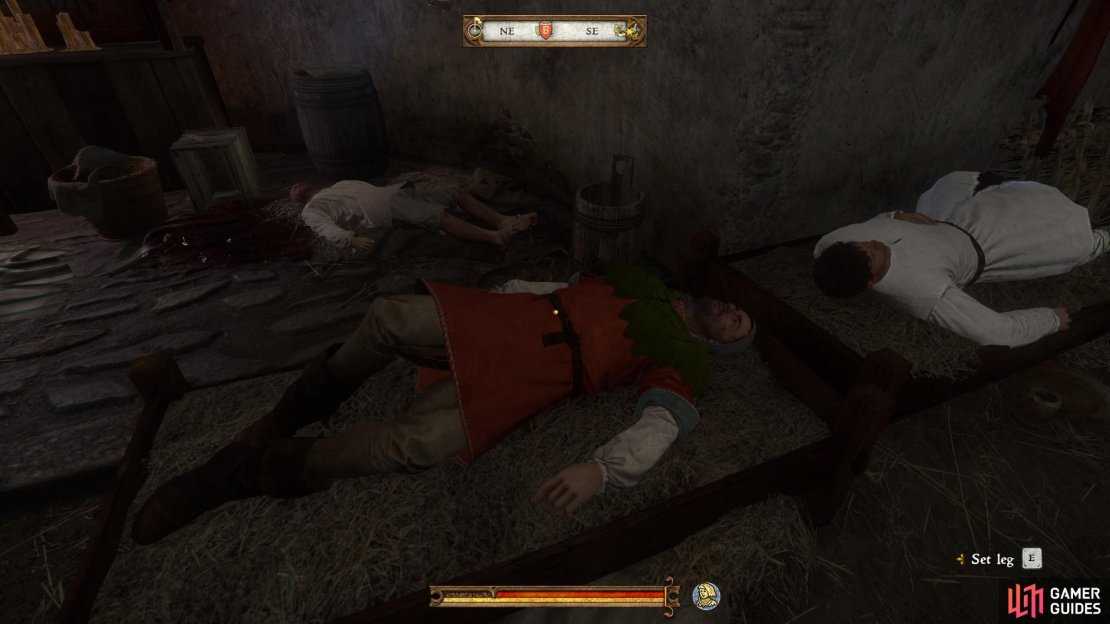Set the man&rsquo;s broken leg with the help of Brother Nicodemus and Brother Elias.