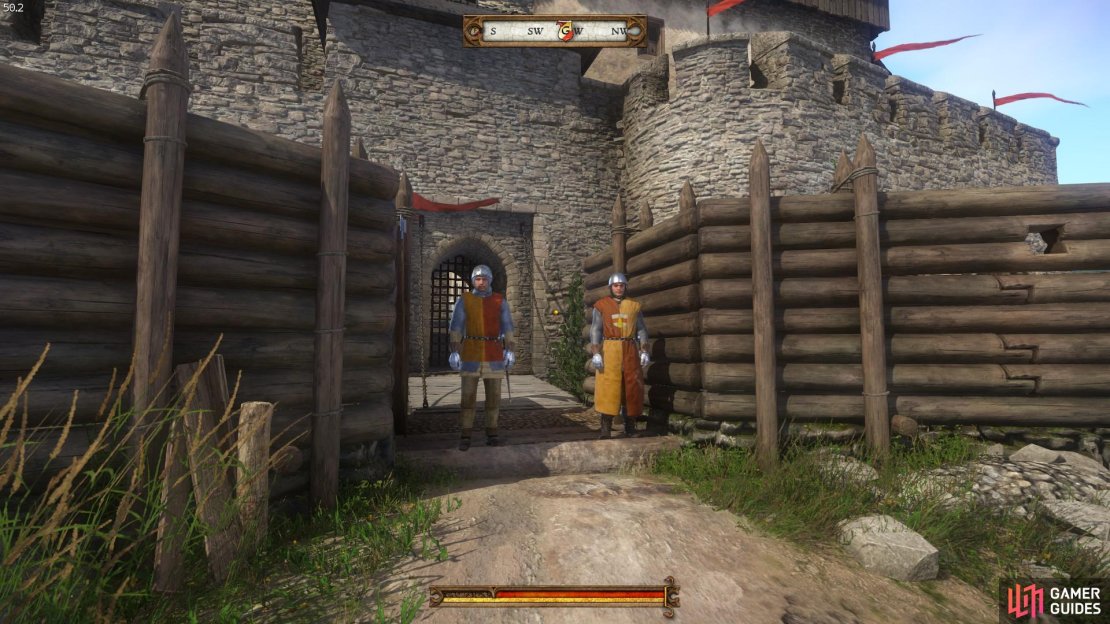 Speak to the guards to pick up the cross-guard for Sir Radzig&rsquo;s sword.
